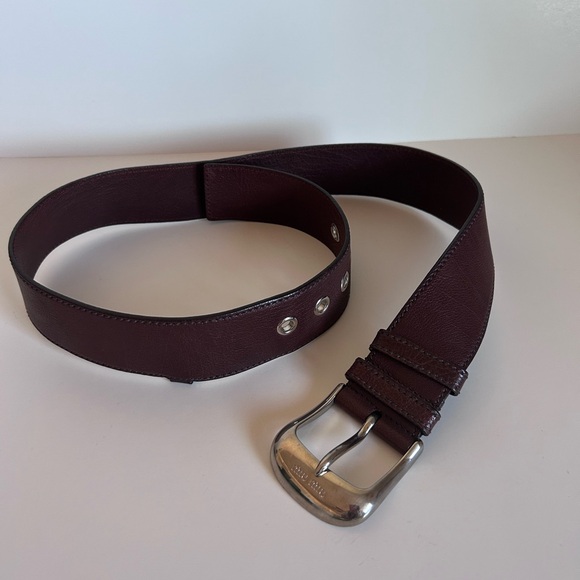 Miu Miu Dark Brown Leather Belt with Silver Buckle main image 4